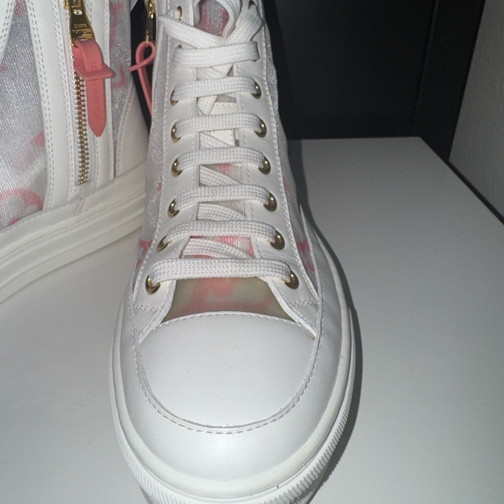 Louis Vuitton White and Pink High-Top Sneakers - Picture 3 of 9